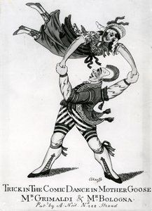 Trick in the Comic Dance in Mother Goose - Mr Grimaldi and Mr Bologna, print made by O